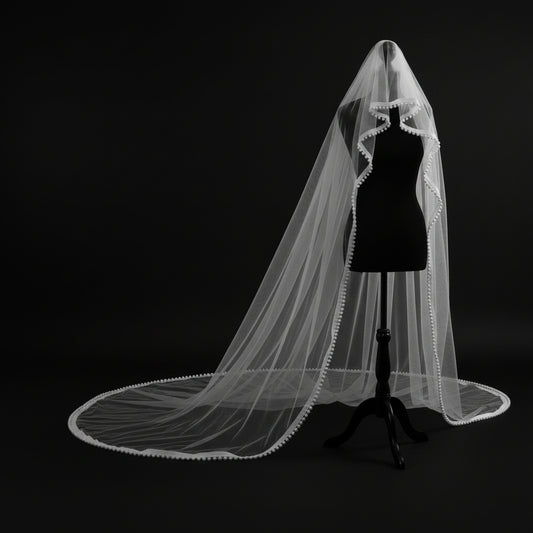 GownLink Long Bridal Pearl Veil  Cathedral Christian & Catholic Wedding GLVHL54