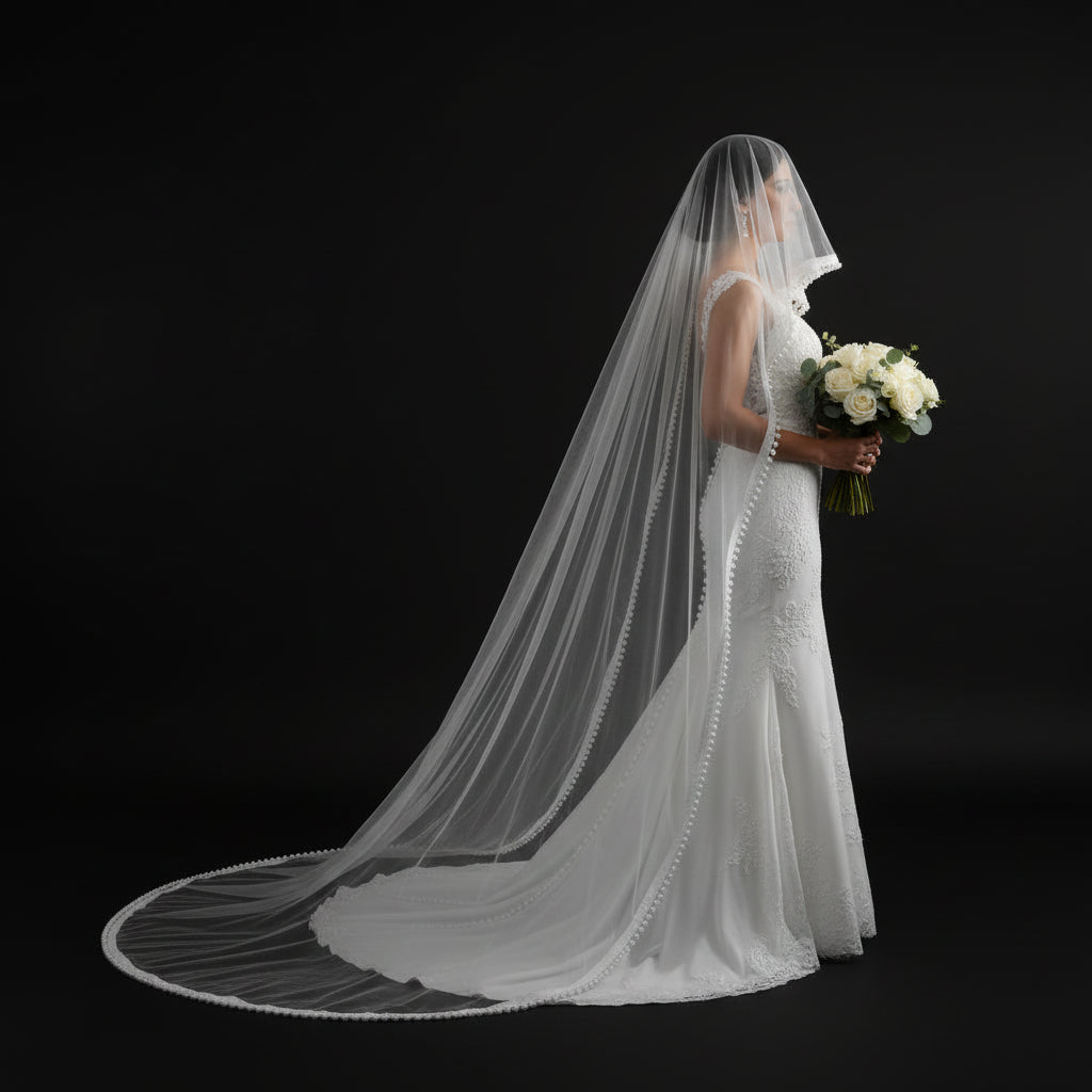 GownLink Long Bridal Pearl Veil  Cathedral Christian & Catholic Wedding GLVHL54