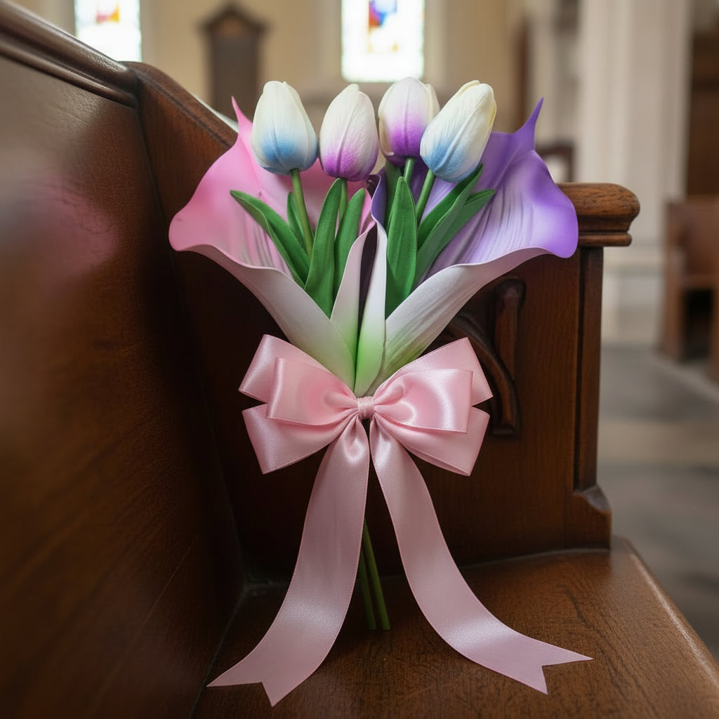 GownLink White and green color Bridesmaid Bouquet Set