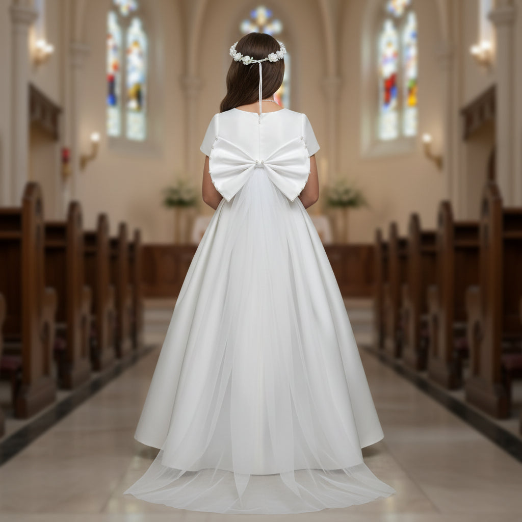 Gowlink,s Detachable Satin and Net Bow for Communion Dress Bowknot