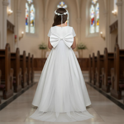 Gowlink,s Detachable Satin and Net Bow for Communion Dress Bowknot