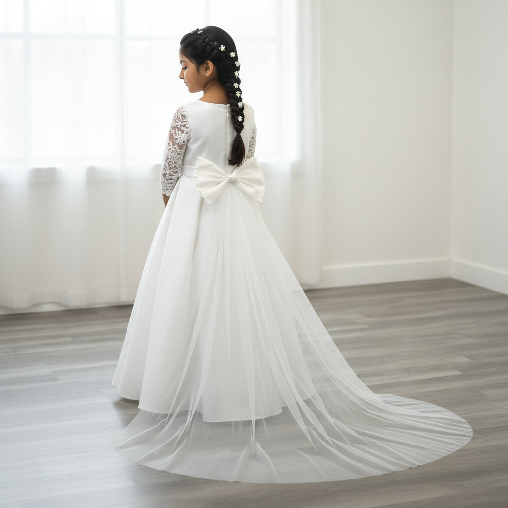 Gowlink,s Detachable Satin and Net Bow for Communion Dress Bowknot
