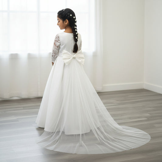 Gowlink,s Detachable Satin and Net Bow for Communion Dress Bowknot