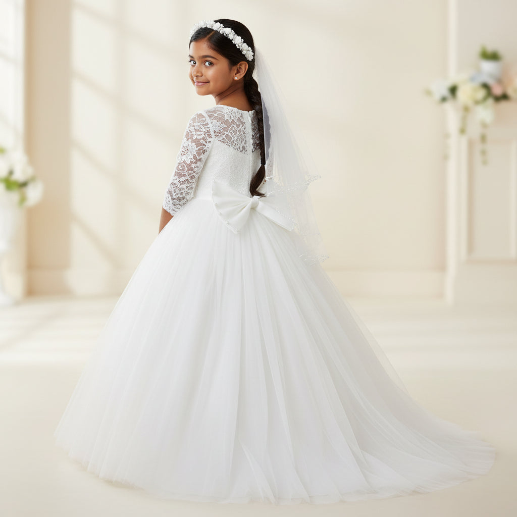 Gowlink,s Detachable Satin and Net Bow for Communion Dress Bowknot