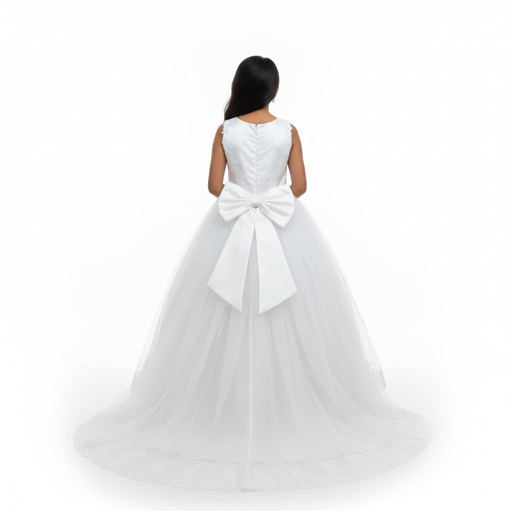 Gowlink,s Detachable Satin and Net Bow for Communion Dress Bowknot