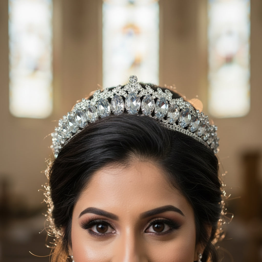 GownLink Bridal Crown With a touch of Blue Stones GLAC0111