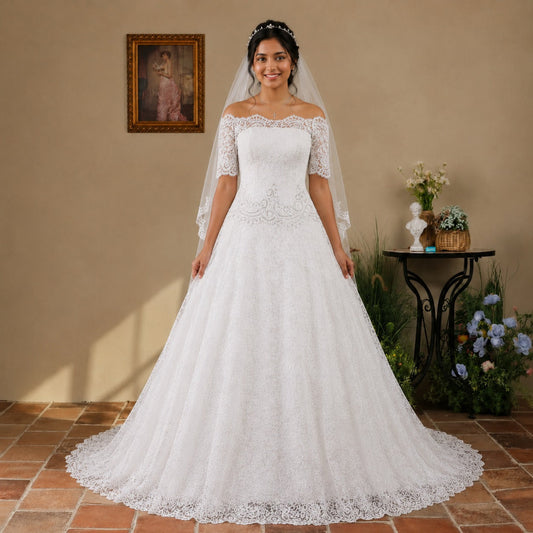GownLink White Mermaid Wedding Dress with Sleeves Luxury Christian & Catholic Bridal Gown for Church Ceremonies GL8646T