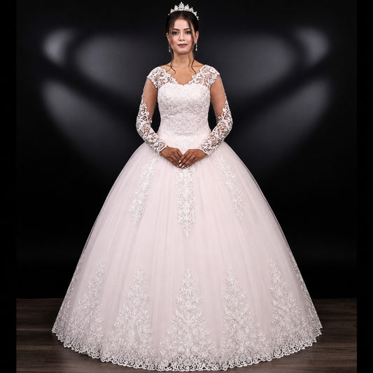 GownLink Luxury Bridal Ball Gown with Elegant Christian & Catholic Wedding Bridal Dress GLVLQD09B
