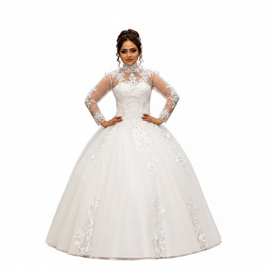 GownLink s Designer White Wedding Gown Princess Style Bridal Dress for Christian Brides- GLHL2311