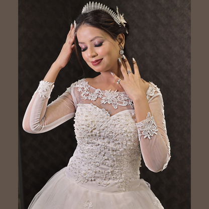 Model wearing Bridal Crown with veil and gown — GownLink GF042