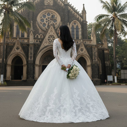 White Christian bridal dress for church wedding in Odisha