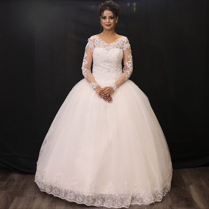 GownLink Luxury White Sequence Lace Church Wedding Princess Ball Gown GLHSD189CBS