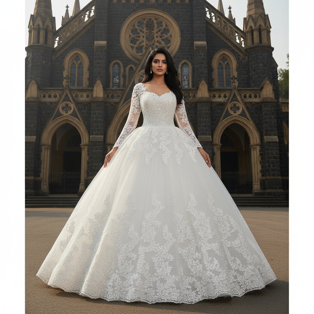 GownLink Stunning Train Gown White Church Wedding Gown GLGB170-B