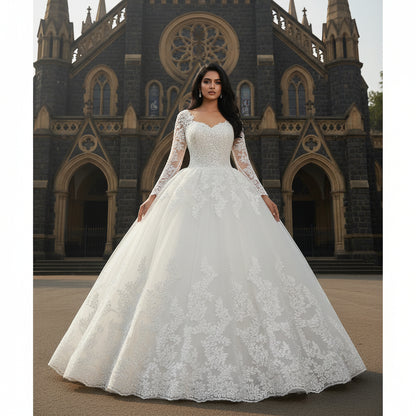 GownLink Stunning Train Gown White Church Wedding Gown GLGB170-B