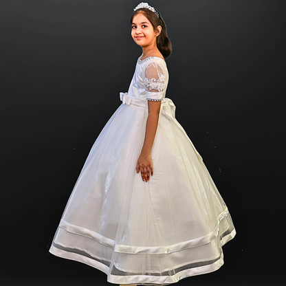 Elegant white First Communion dress in Madhya Pradesh