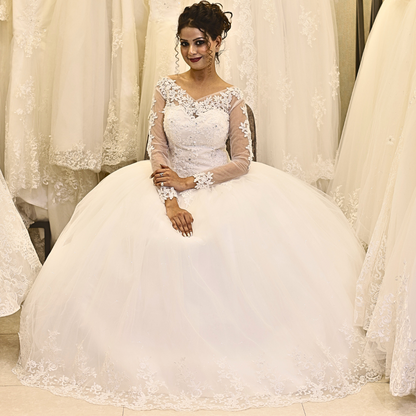 White Catholic Bridal ball Gown in Chennai 