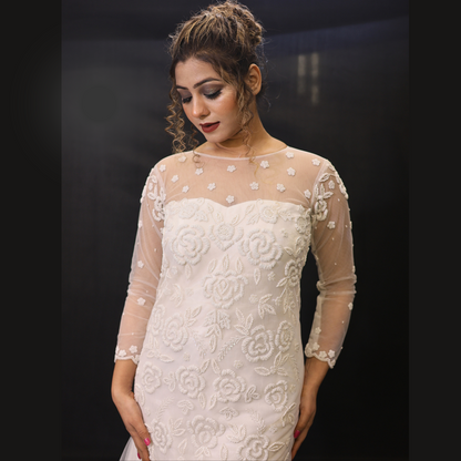 White Christain Wedding Fish Cut Gown in  Jharkhand