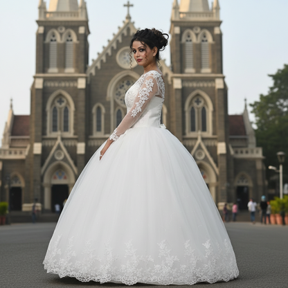 White Catholic Bridal Ball Gown in Mumbai