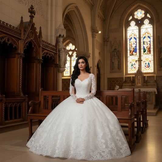 Beaded Catholic wedding dress in Madhya Pradesh