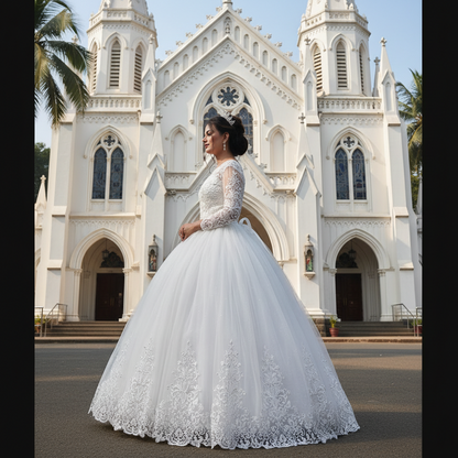 Elegant Catholic wedding gown in Vijayawada