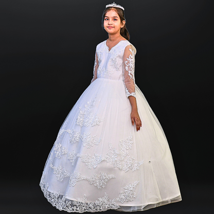 White church dress for First Communion in Cambridge