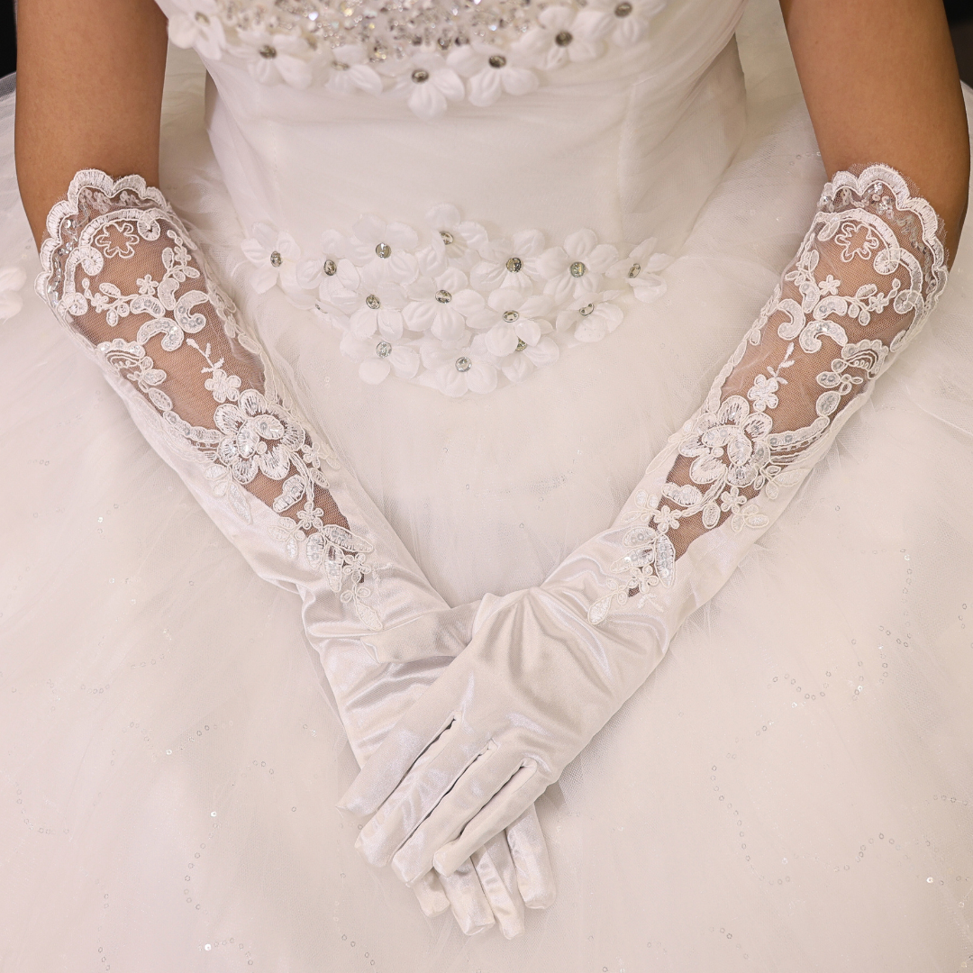 White satin Christain wedding gloves in Gorakhpur