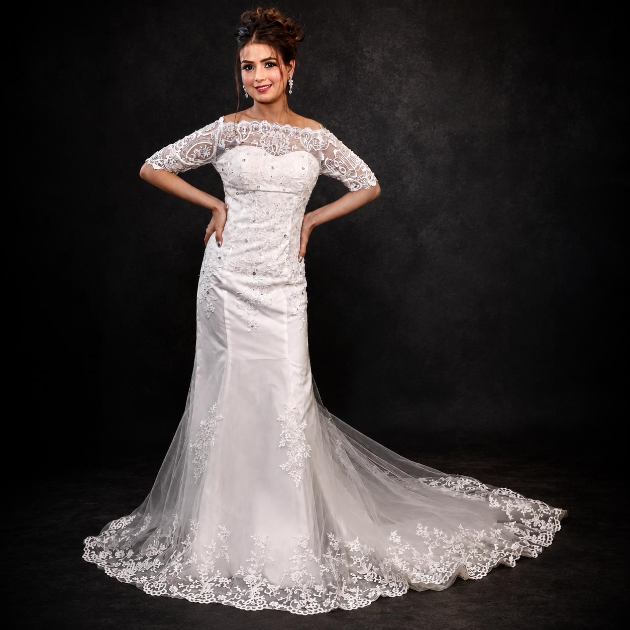 Gownlink Elegant White Mermaid Bridal Wedding Dress with Train for Christian Church Bride GLD-950