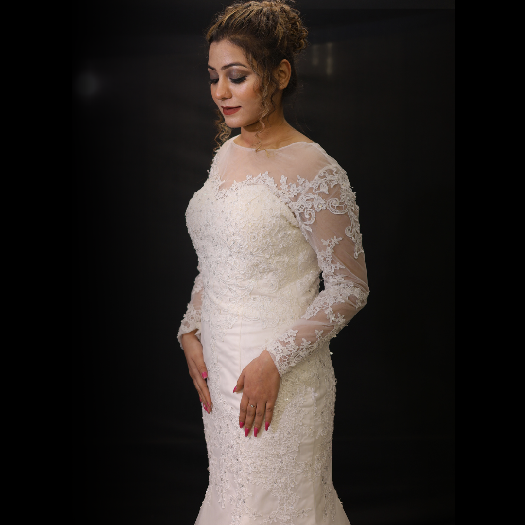 White religious mermaid bridal gown in Madhya Pradesh