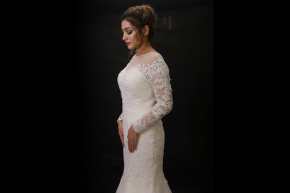 White religious mermaid bridal gown in Madhya Pradesh