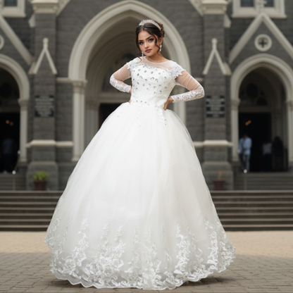 GownLink Elegant White Bridal Ball Gown with Rhinestone for Christian Catholic Brides GLHMD16050083B
