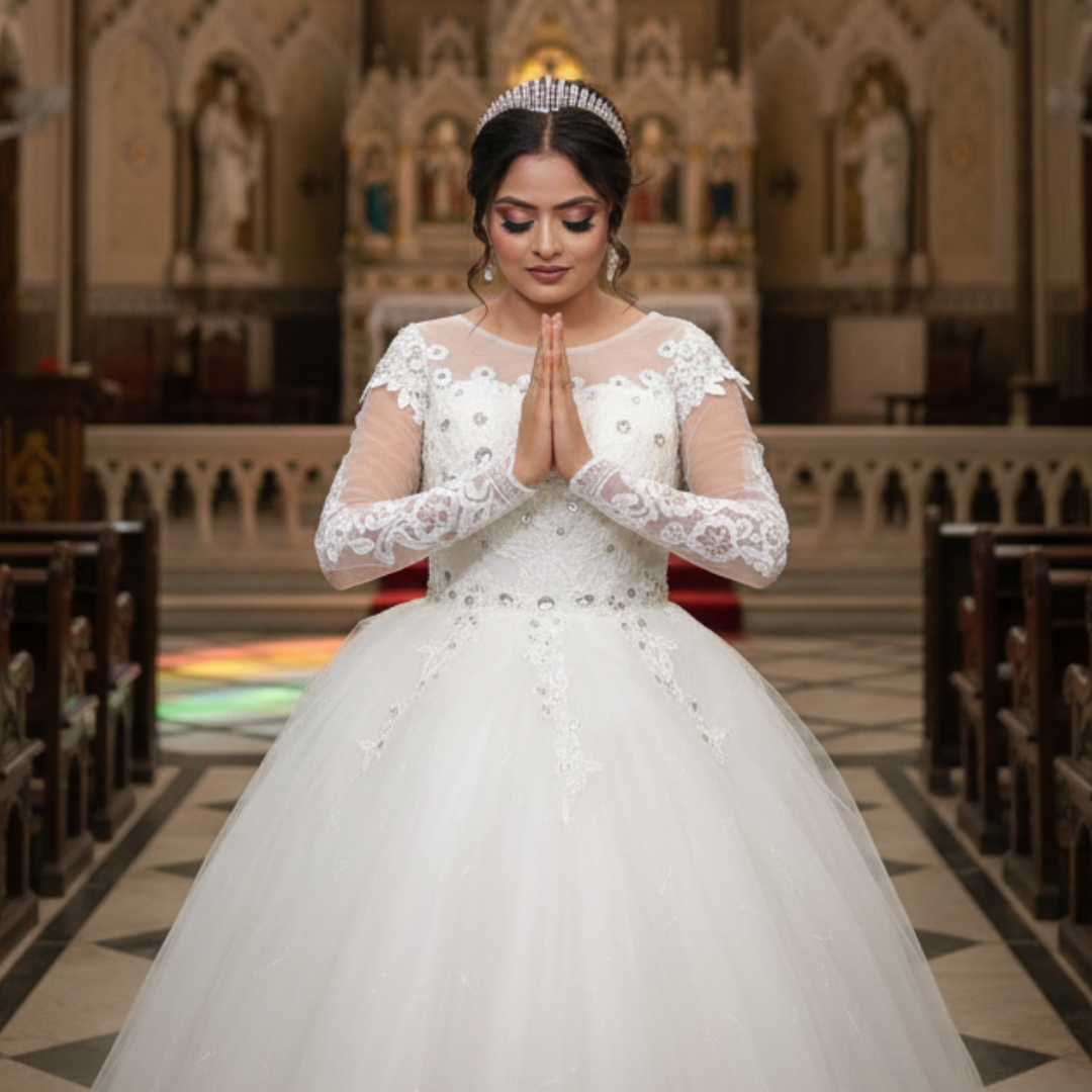 GownLink Elegant White Bridal Ball Gown with Rhinestone for Christian Catholic Brides GLHMD16050083B