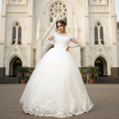 GownLink Elegant White Bridal Ball Gown with Rhinestone for Christian Catholic Brides GLHMD16050083B