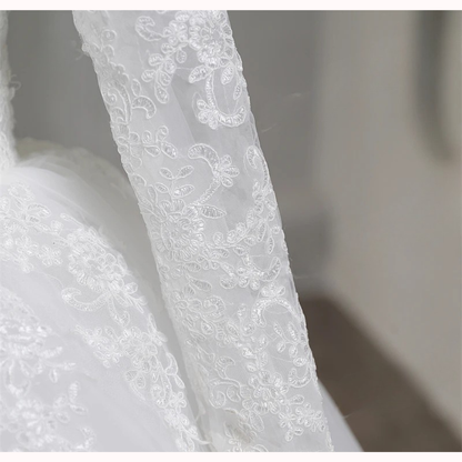 GownLink Classic White A-Line Bridal Gown with Full Sleeves and Long Train Style GLR015