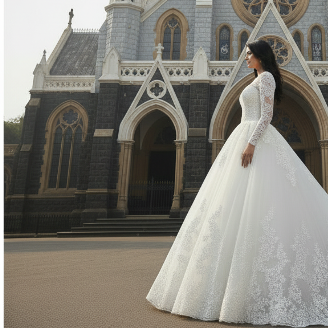 GownLink Stunning Train Gown White Church Wedding Gown GLGB170-B