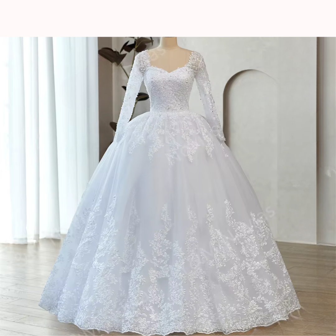 GownLink Stunning Train Gown White Church Wedding Gown GLGB170-B