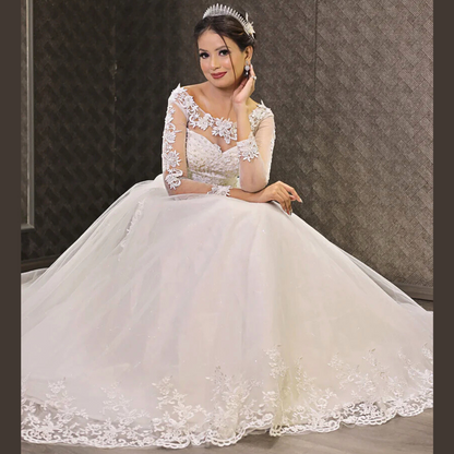GownLink Luxury Bridal Train Gown for Women White Christian Church Wedding Dress GLGF042T