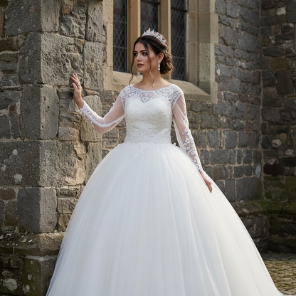 GownLink Princess White Bridal Gown for Church Ceremony Elegant Wedding Dress GL36CB