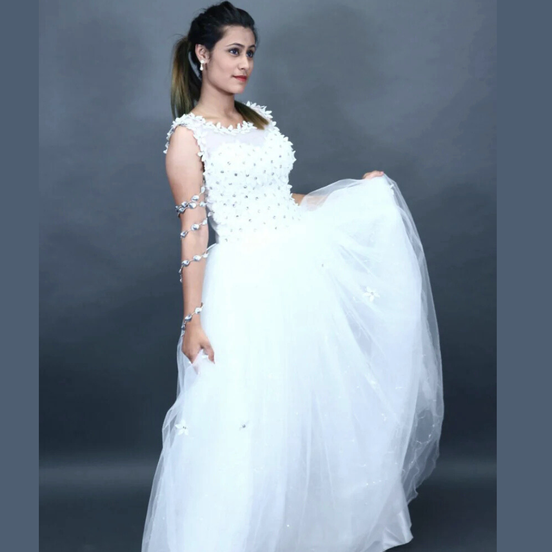 GownLink Stunning White Catholic Wedding Ball Gown with Beaded Lace GLTH58B