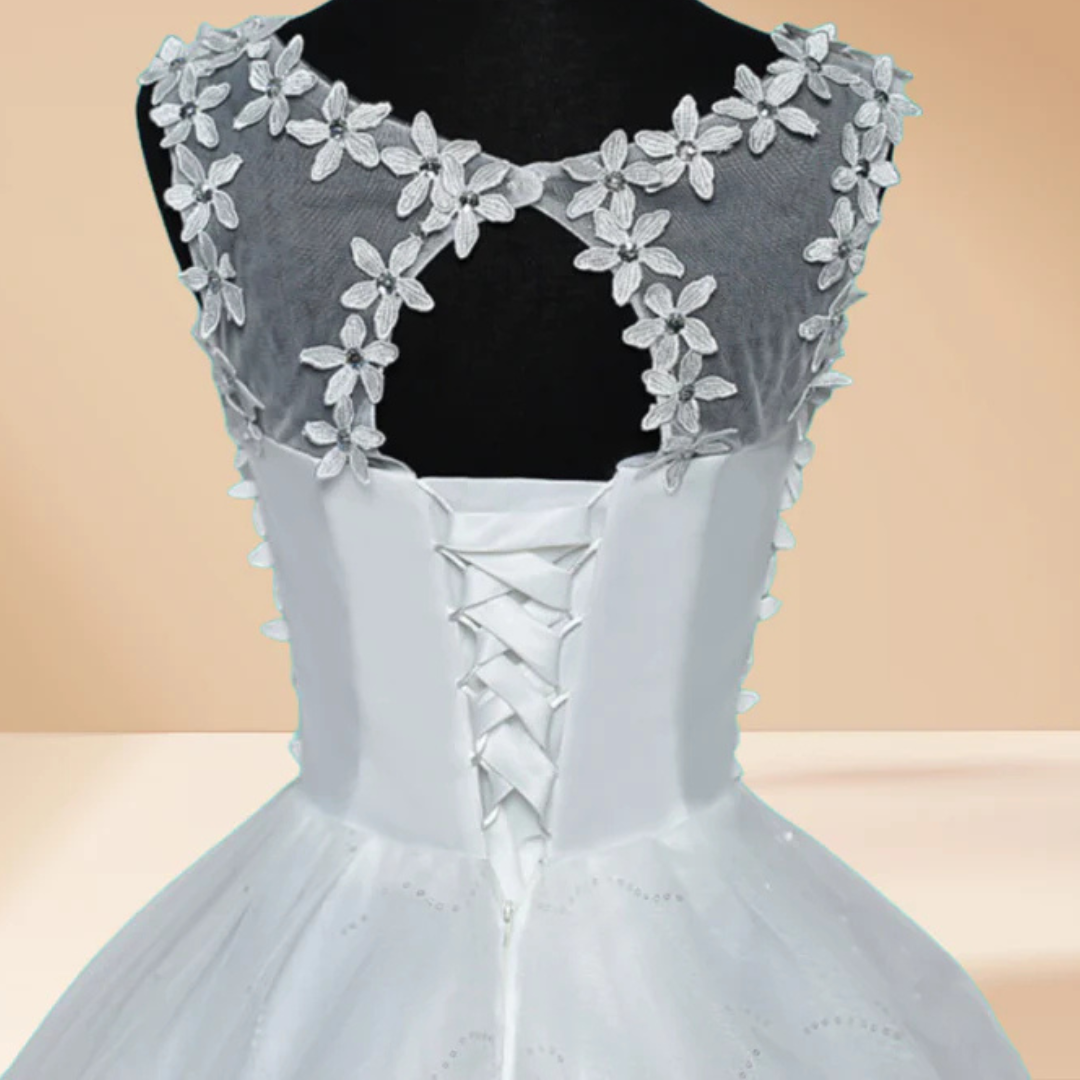 GownLink Stunning White Catholic Wedding Ball Gown with Beaded Lace GLTH58B