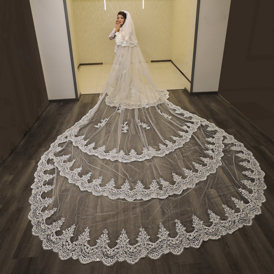 GownLink Premium Bridal Cascading Veil - 5.5mtr Long & 130inch Wide for Christian & Catholic Wedding GLVAL038W