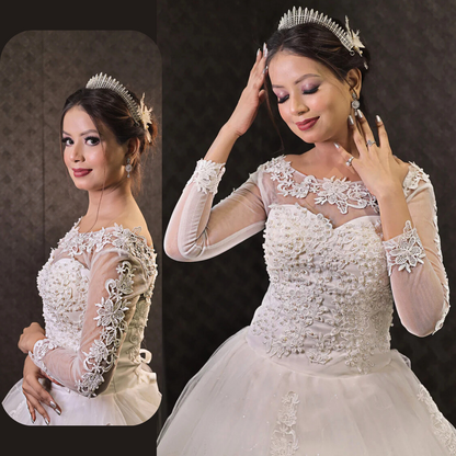 GownLink Luxury Bridal Train Gown for Women White Christian Church Wedding Dress GLGF042T