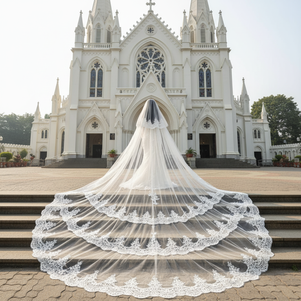 GownLink Premium Bridal Cascading Veil - 5.5mtr Long & 130inch Wide for Christian & Catholic Wedding GLVAL038W