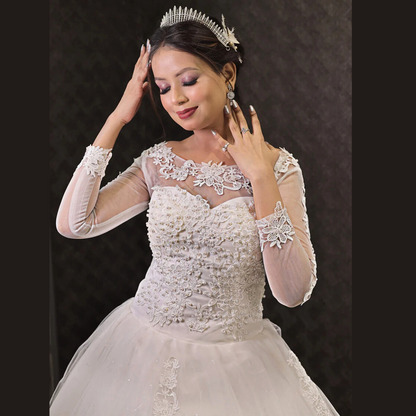 GownLink Luxury Bridal Train Gown for Women White Christian Church Wedding Dress GLGF042T