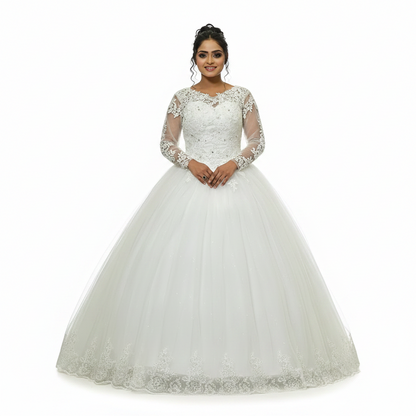 GownLink Luxury White Sequence Lace Church Wedding Princess Ball Gown GLHSD189CBS
