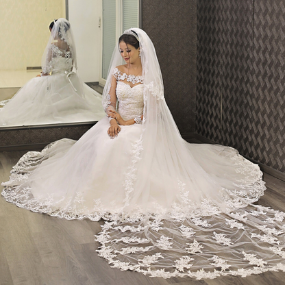 GownLink Luxury Bridal Train Gown for Women White Christian Church Wedding Dress GLGF042T