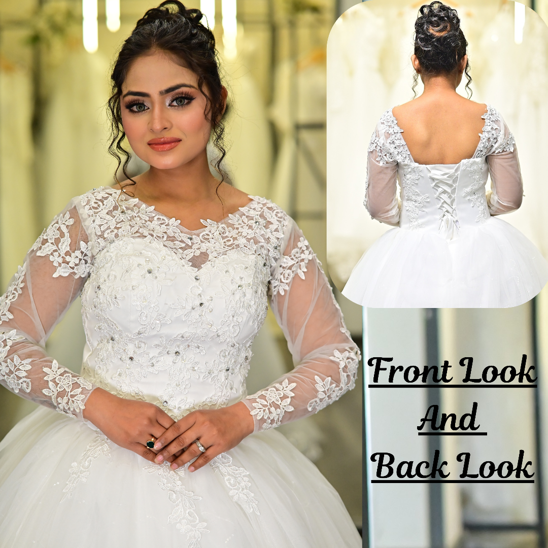 GownLink Luxury White Sequence Lace Church Wedding Princess Ball Gown GLHSD189CBS