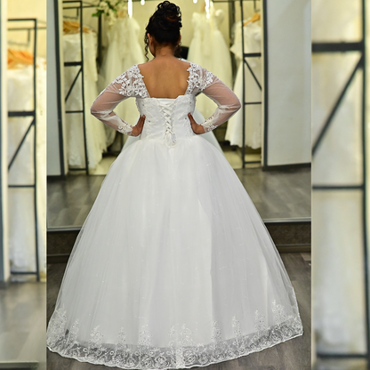 GownLink Luxury White Sequence Lace Church Wedding Princess Ball Gown GLHSD189CBS