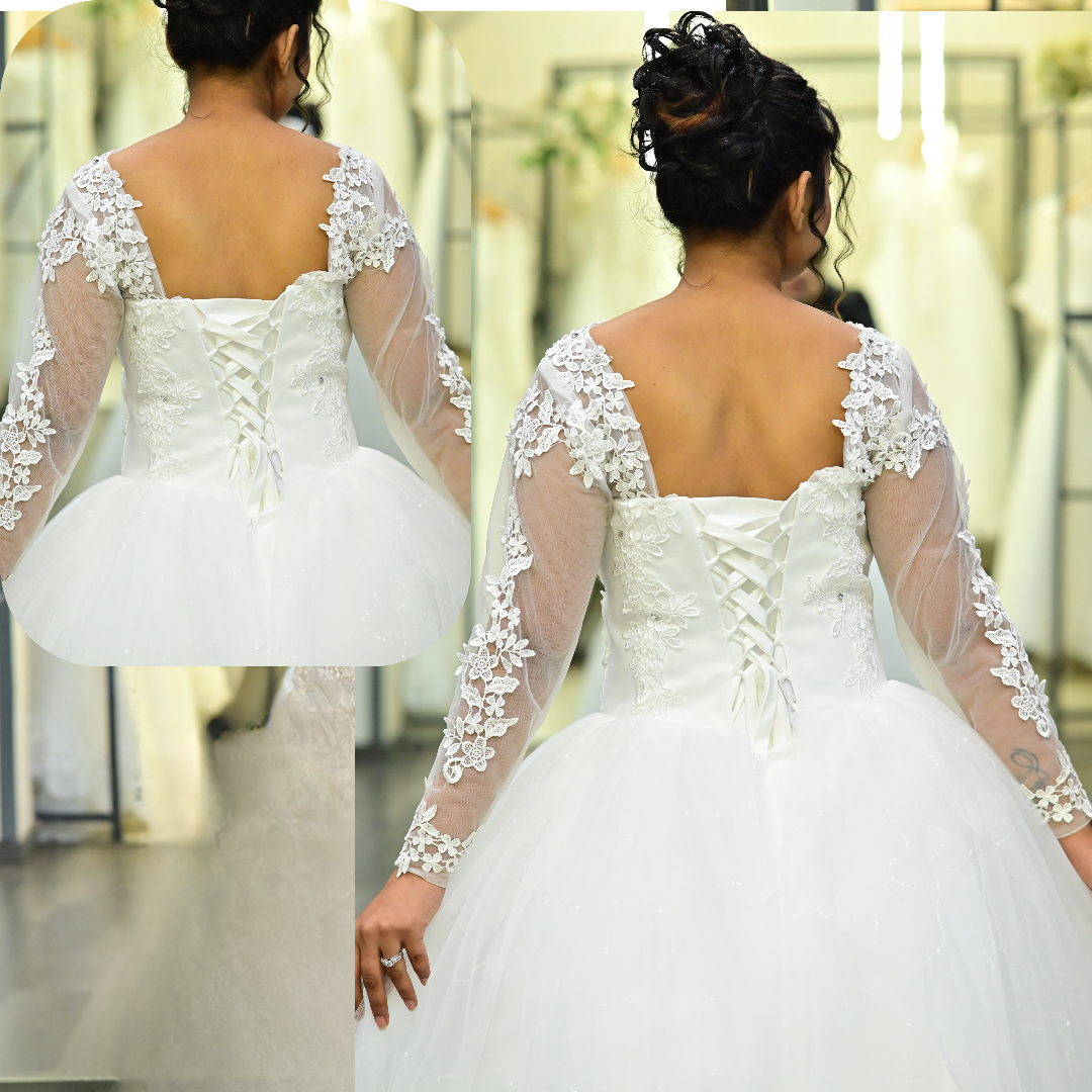 GownLink Luxury White Sequence Lace Church Wedding Princess Ball Gown GLHSD189CBS