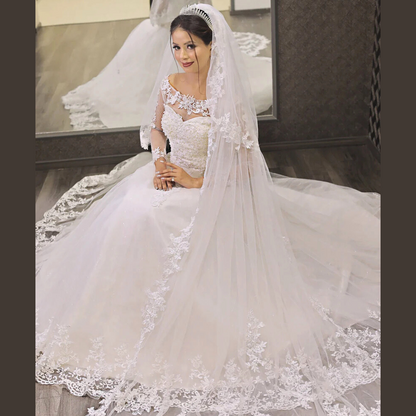 GownLink Luxury Bridal Train Gown for Women White Christian Church Wedding Dress GLGF042T