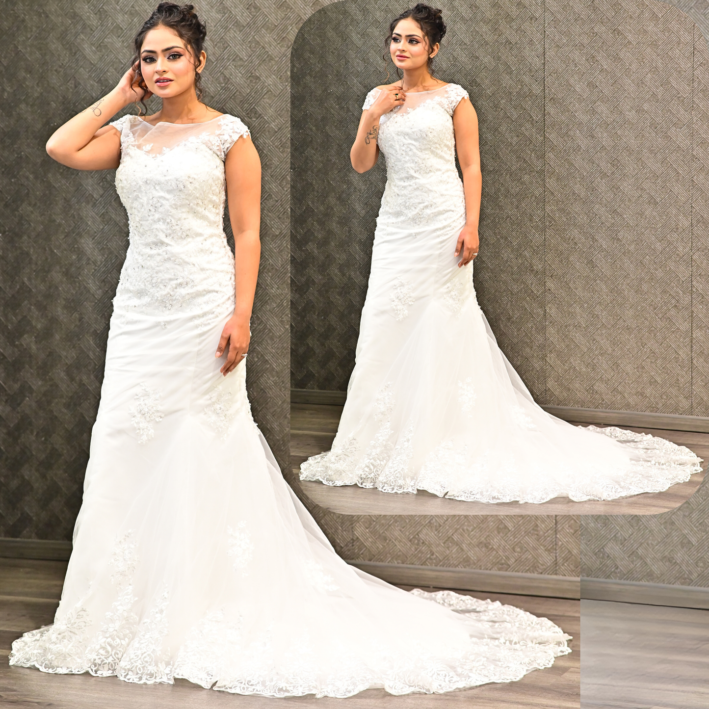 GownLink White Body Fitted Mermaid Wedding Gown with Long Train for Christian & Catholic Brides GL330XFM